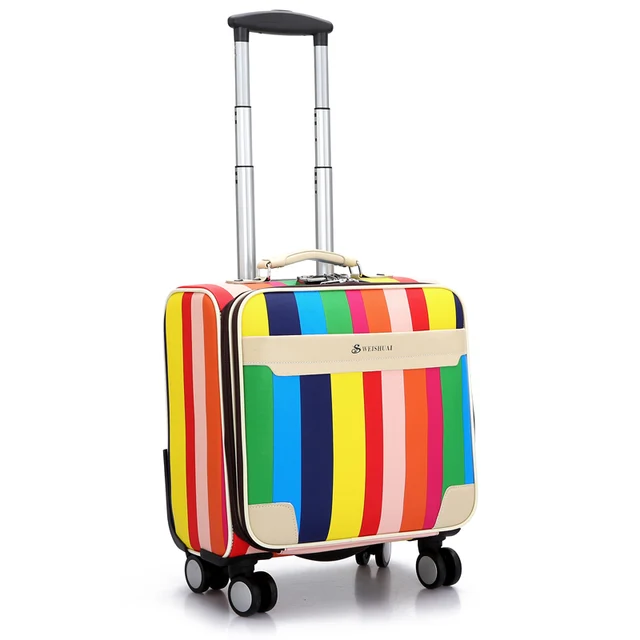 The rainbow stripe 16 Inch,PU,Carry Ons Luggage,Luggage Travel Suitcase