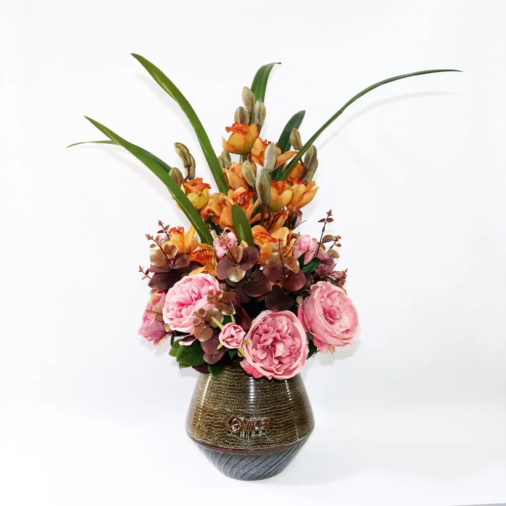 

SHUICANGYU Nordic Creative Fashion Arts Ceramic Vase Home Wedding table Decorative Object Hybrid Rose Flower Sets