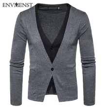 Env мужские кардиганы, свитера, новинка, вязаный однобортный Кардиган, высокое качество, имитация двух частей, модный мужской свитер