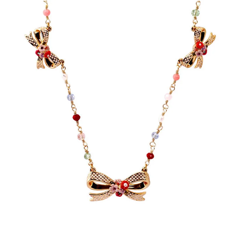 

Elegant unique three bows choker necklace for women enamel glaze lovely small flower bow-knot necklaces lady jewelry