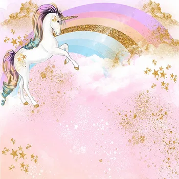 

Unicorn Party Rainbow Star Gold Bling Bling Photo Background Photography Backdrops Quality Vinyl