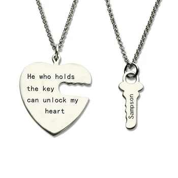 

Wholesale Heart Key Necklace Set Silver Personalized BFF Necklace Key To My Heart Necklace Valentine's Day Gift