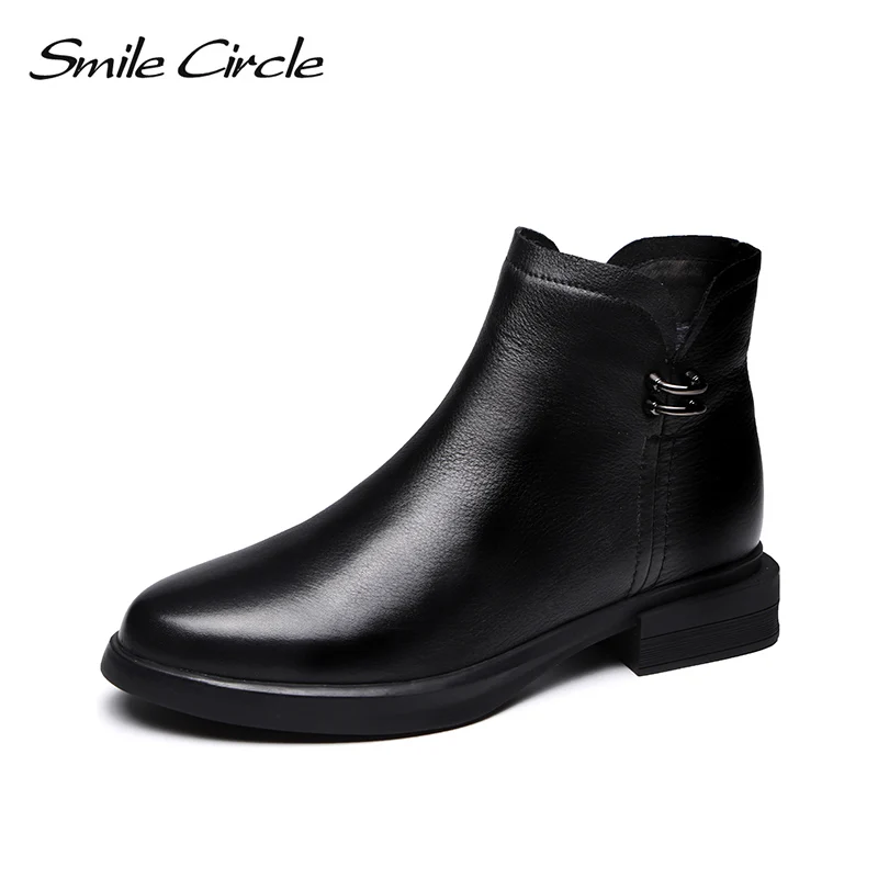 

Smile Circle Winter Ankle Boots for Women Genuine Leather Chelsea Round toe Warm plush Short Boots Women's Shoes High-quality