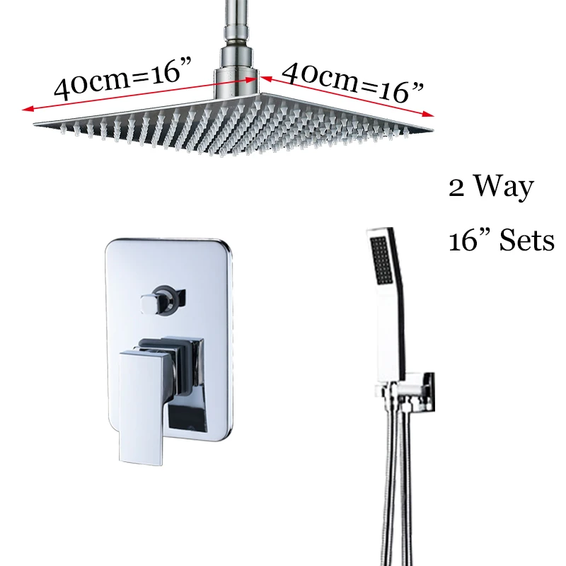 Роскошные потолочные смесители для душа " /10"/1" /16" квадратный дождевой смеситель для душа W/Ручной смеситель для душа - Цвет: 2 way 16 inch