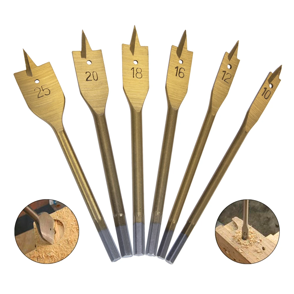 6Pcs 10/12/16/18/20/25mm Wood Boring Spade Flat Head Metric Drill Bit