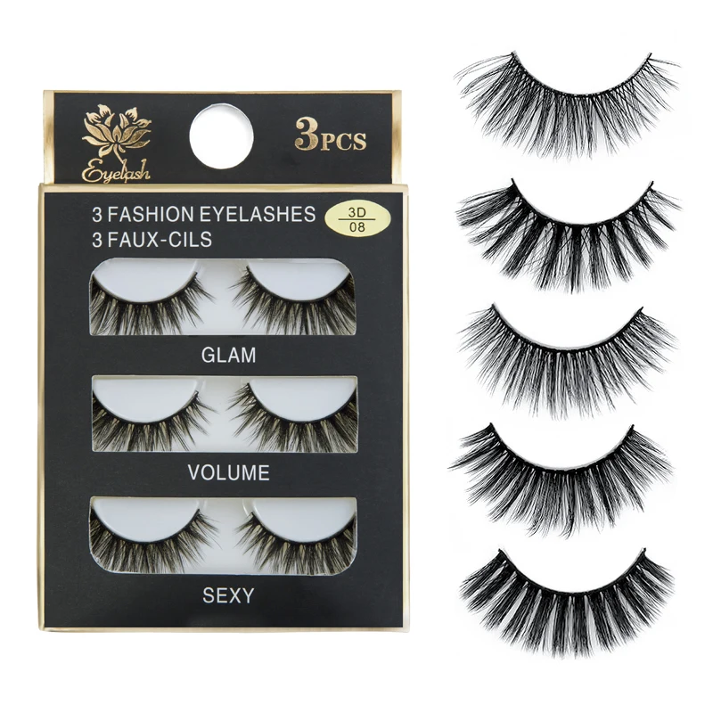 

3 Pairs Natural False Eyelashes Beauty Make up Thick Cross Voluminous Messy Style Eye Lashes Extension Women Fashion Makeup Tool