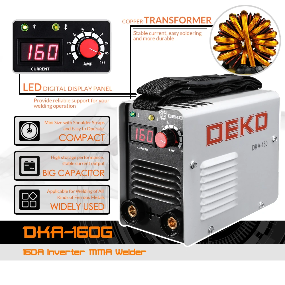DEKO DKA-160 160A 4.1KVA IP21S инвертор дуговой Электрический сварочный аппарат MMA сварочный аппарат для сварочных работ и электрических работ