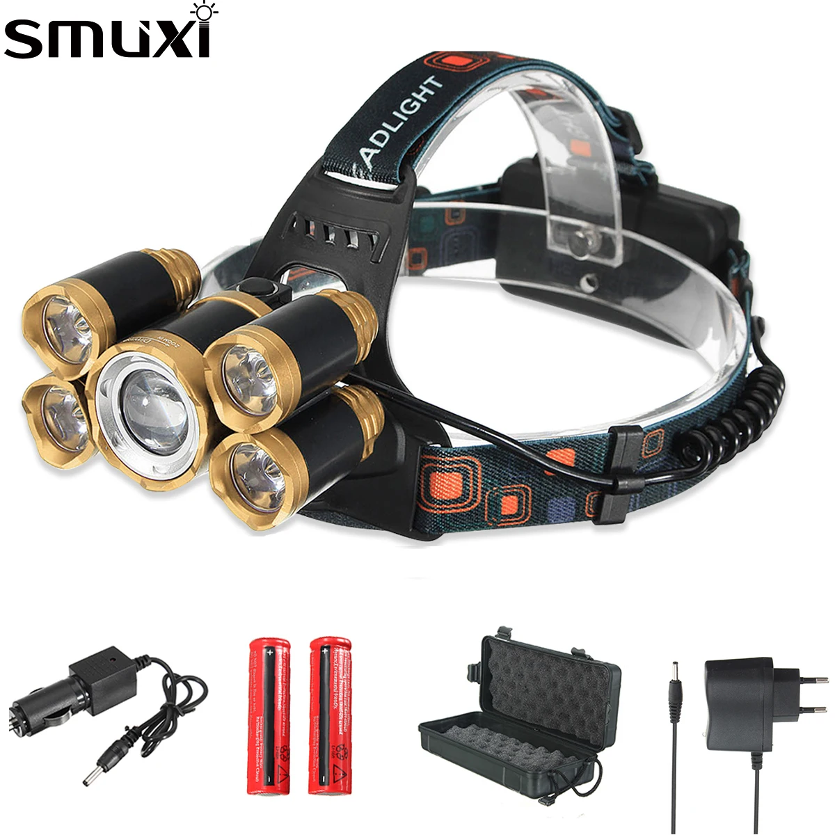 

LED Headlamp 50000LM 5*T6 Headlight Head Flashlight Torch Forehead USB 18650 Rechargeable Head Lamp Fishing Headlight Lighting