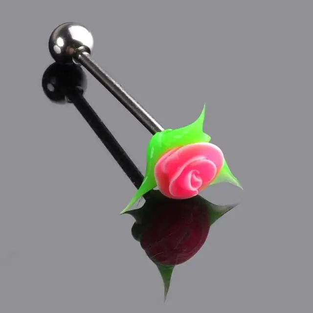 1PC Silicone Rose Flower Tongue Bars Tounge Piercing Stud Labret Tongue Ring Sexy Barbell Fake