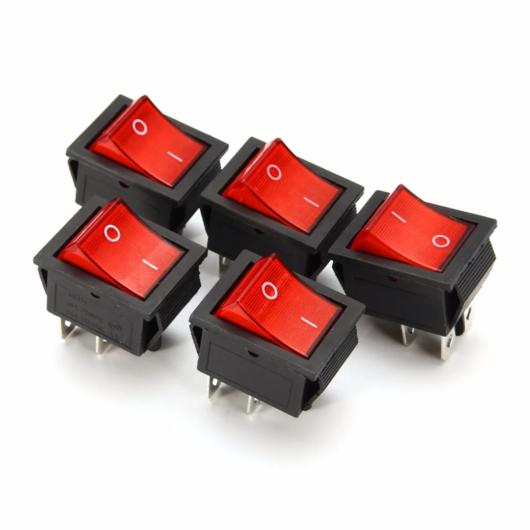 5Pcs Rocker Switch Power Switch ON/OFF 2 Position 16A/250V 20A/125V Red Lamp Light Rocker Switch with 4 Pin