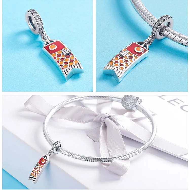 S925 серебро fit Pandora браслет зеленое дерево Маргаритка Карп мороженое гитара девушка бусины 925 CZ велосипед сердце перо глаз талисманы