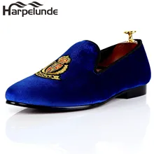 Harpelunde/синие бархатные лоферы; Мужская дышащая Рождественская обувь; Новое поступление; обувь; Размеры 6-14