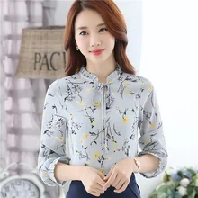 Printed chiffon shirt autumn new Korean loose thin long sleeved shirt blouse all-match