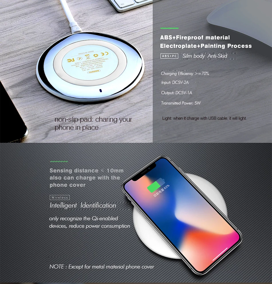 Remax Qi Wireless Charger RP-W3 5W 1A For Qi Wireless Charging Device With Micro USB Cable