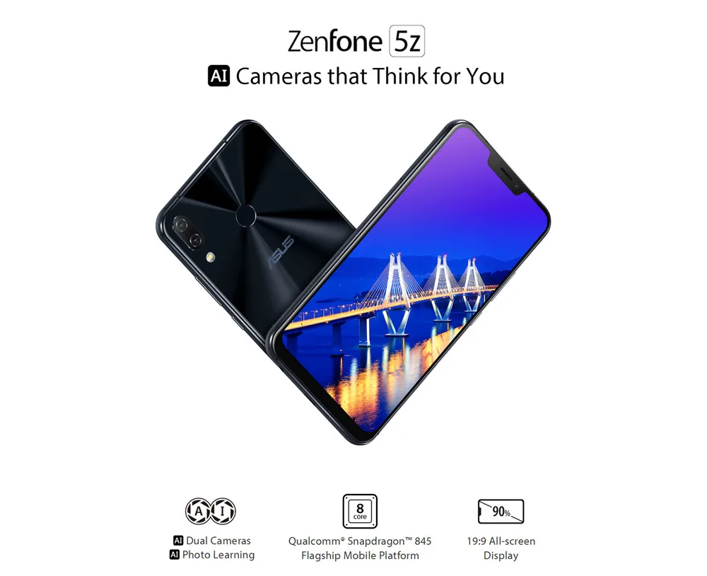 Global Version ASUS ZenFone 5Z ZS620KL 6GB 64GB Android8.0 6.2"19:9 FHD+Notch ScreenSnapdragon 845 Face ID Fast Charge Telephone