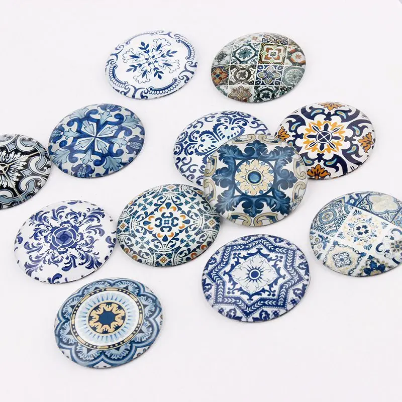 

10/12/16/18/20/25mm Mixed Style Colorful Round Glass Cabochon Dome Jewelry Finding Cameo Pendant Settings 20pcs /lot