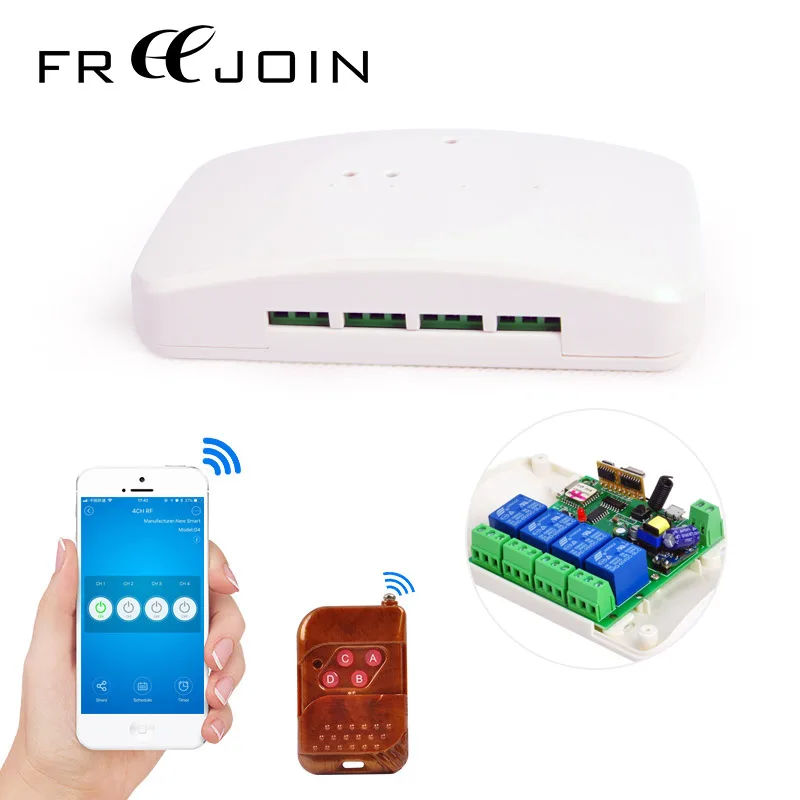 

FREEJOIN WIFI Switch 4Channel Relay rf receive Jog Inching Self-locking wireless remote control for smart home Automation Module