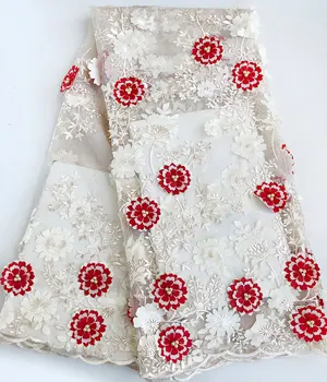 

Beige Red 5 yards applied African tulle lace bridal french lace fabric with shine Appliques beads