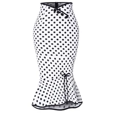 Joineles юбка в горошек с принтом рыбий хвост, женская элегантная винтажная юбка миди, Женская Повседневная белая юбка-Русалка