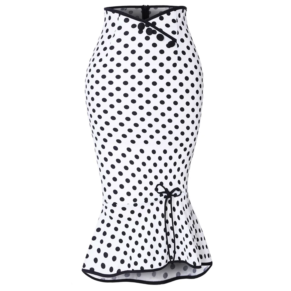 

Joineles Polka Dot Print Fishtail Skirt Women Elegant Vintage Midi Skirt Ladies Casual White Mermaid Skirts 2019