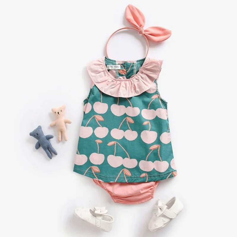 

Cukoe Summer Toddler Baby Girls Clothes Sets 2pcs Casual Cotton Girl Tops Shorts Strawberry 0-3T