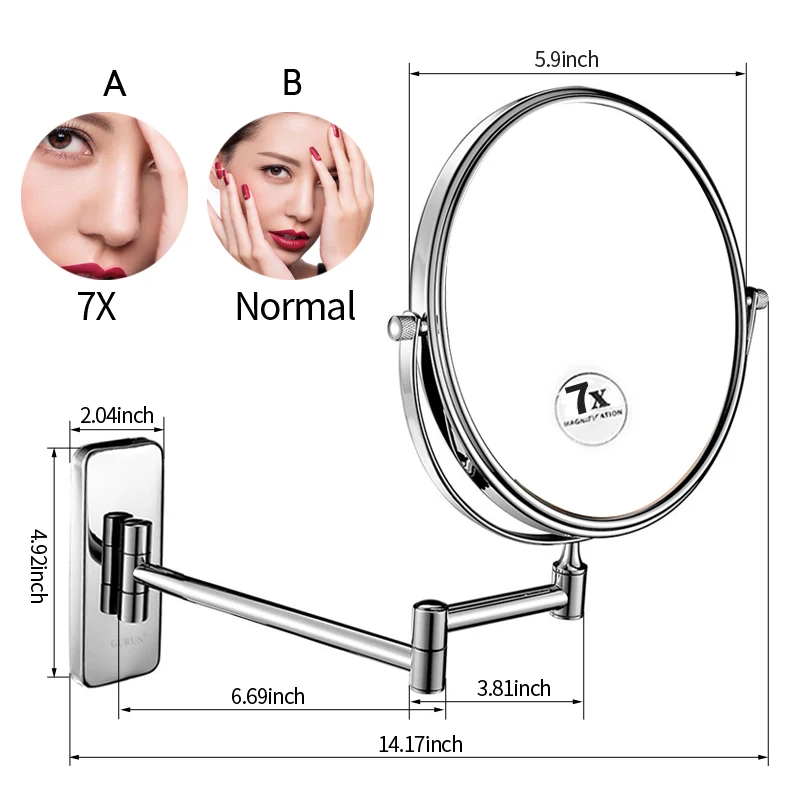 GuRun 10x увеличение настенное косметическое зеркало для ванной комнаты двухстороннее бритье зеркала для макияжа с увеличительным и нормальным - Цвет: 6 inch 7X