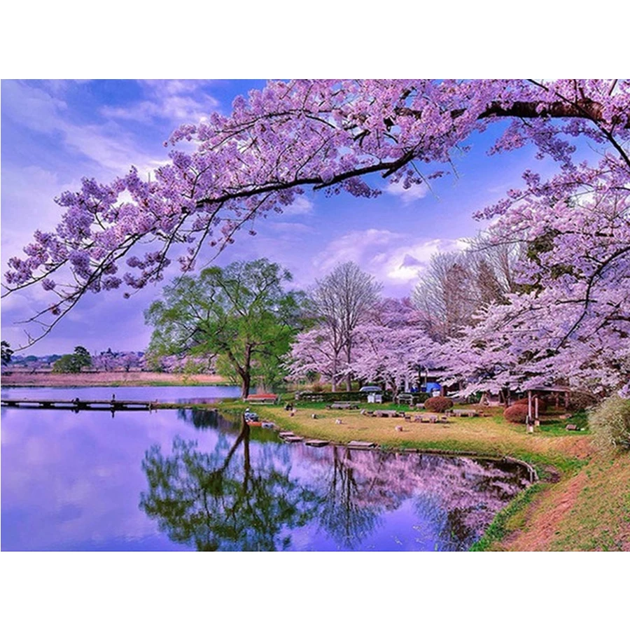 

Romantic Sakura Trees fall Diamond Embroidery Scenery 5D Diamond Painting Cross Stitch Diamond Mosaic Needlework Bedroom Decor