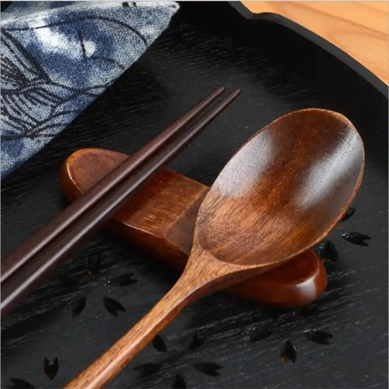 1 Set Japanese Wooden Chopsticks Spoon Tableware 2pcs Set Travel