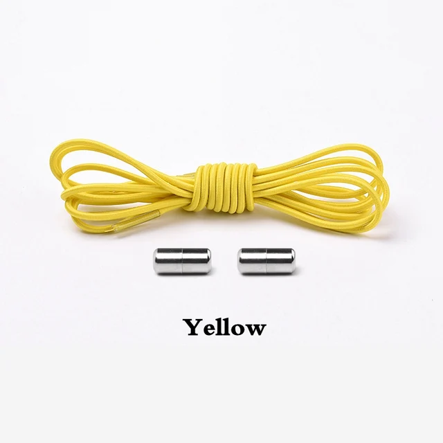 1Pair Elastic Shoelaces Round No Tie Shoe laces Sneakers Shoelace Kids Adult Rubber elastic Laces Lock One Size Fits All Shoes Yellow