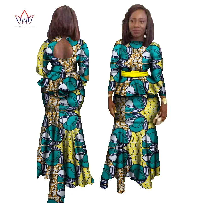 BRW модная африканская юбка набор для Женщин Дашики размера плюс африканская одежда Базен Сексуальная традиционная африканская одежда WY023