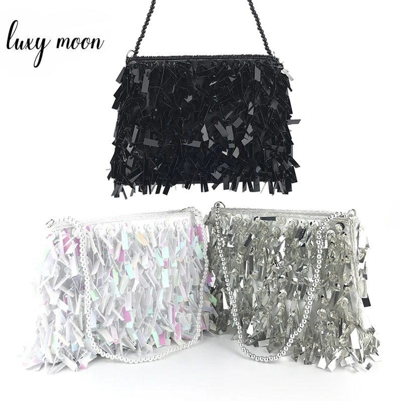 

Unique Design Fashion Sequined Female Clutch Bag Handmade Beaded Mini Tote Handbag Clutches Wedding Party Purse Shoulder Bag