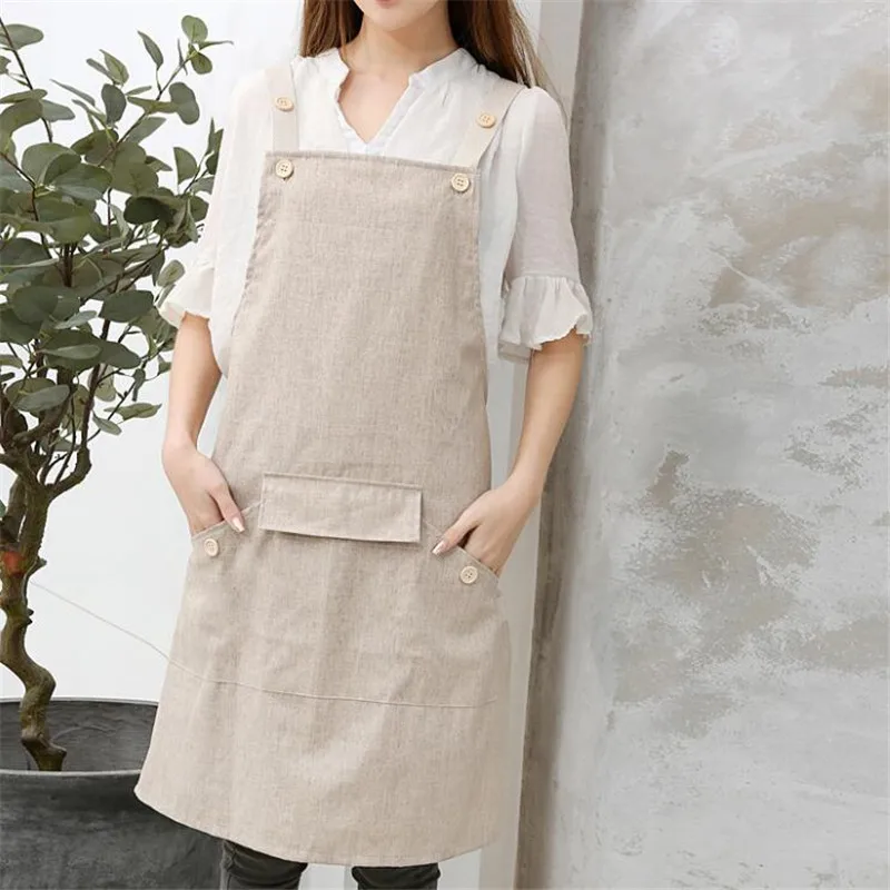 

Brief Nordic Wind Washed Flax Cooking Kitchen Apron For Woman Flower Shop Smock Bib Strap Apron For Cooking Baking