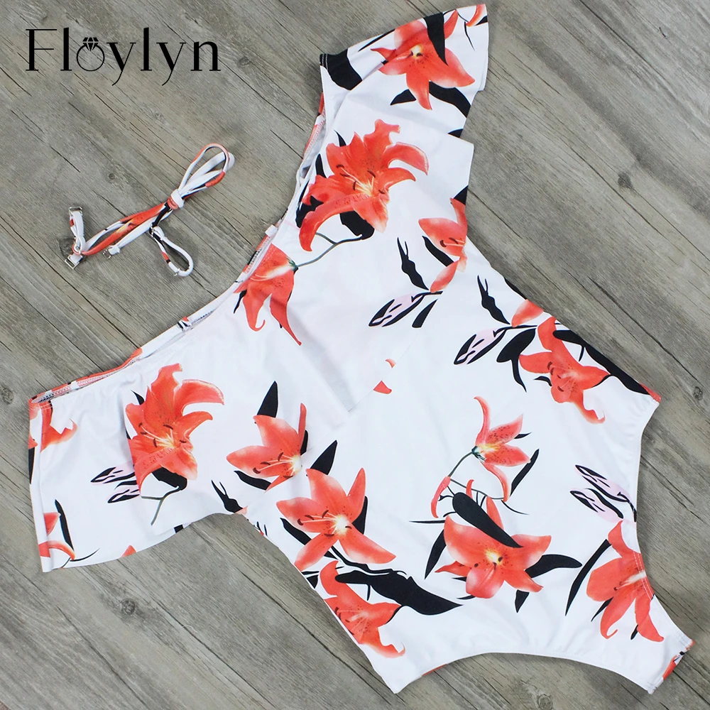 Floylyn Цельный купальник с оборками для женщин новый цветочный сексуальный