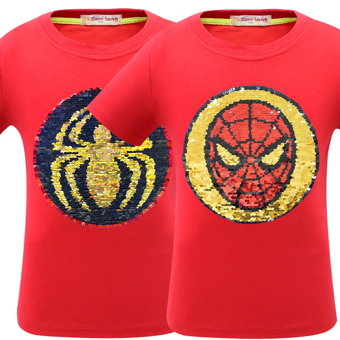

Kids boys girls t shirts Spider man pattern change Spiderman face magic discoloration sequin top kids t-shirt for boys 5-12years
