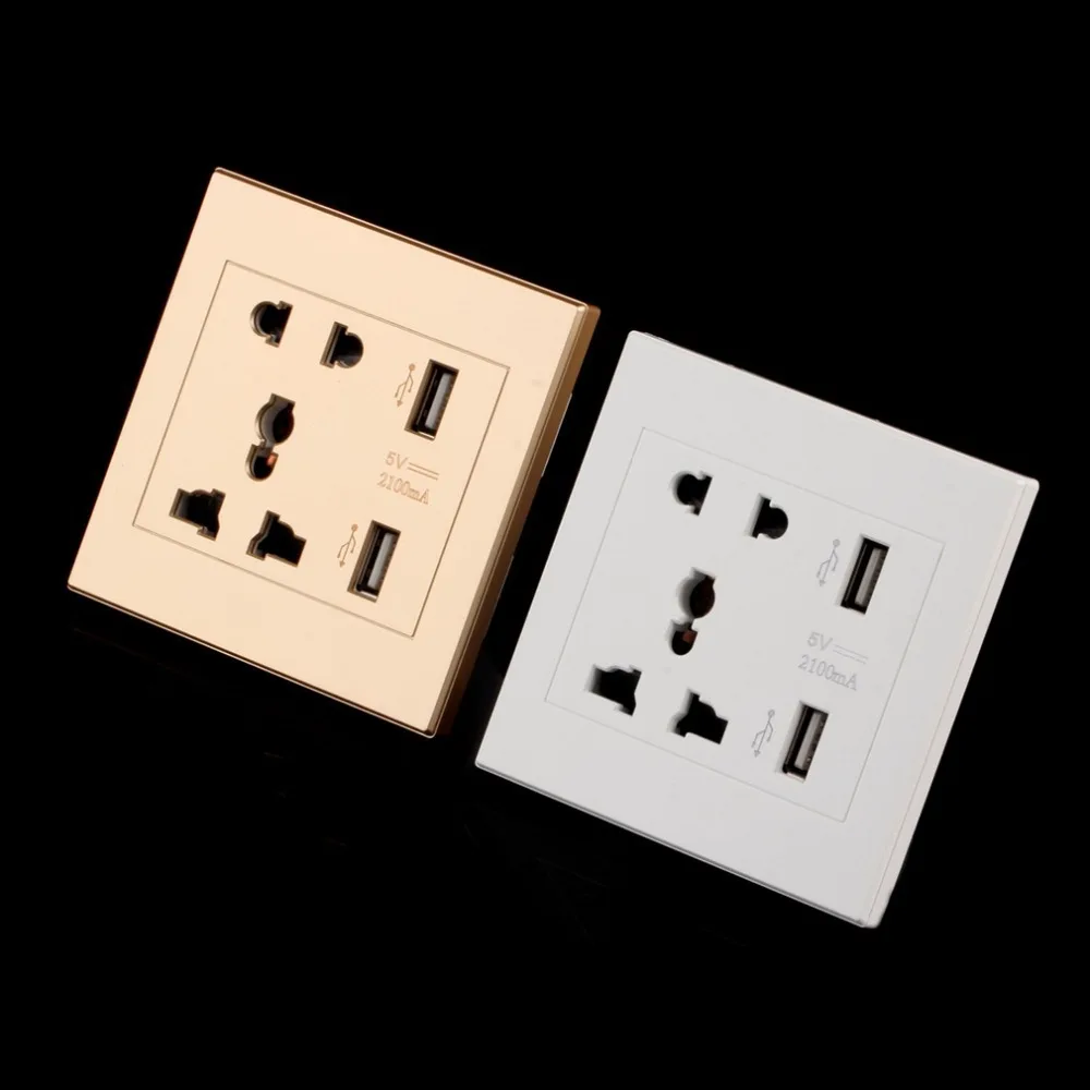 Dual USB Port 5V 2100MA Electric Wall Charger Port Dock Socket Power Outlet Electricity AC Power Panel Plate Gold Color цена Dual USB Port 5V 2100MA Electric Wall Charger Port Dock Socket Power Outlet Electricity AC Power Panel Plate Gold Color цены онлайн