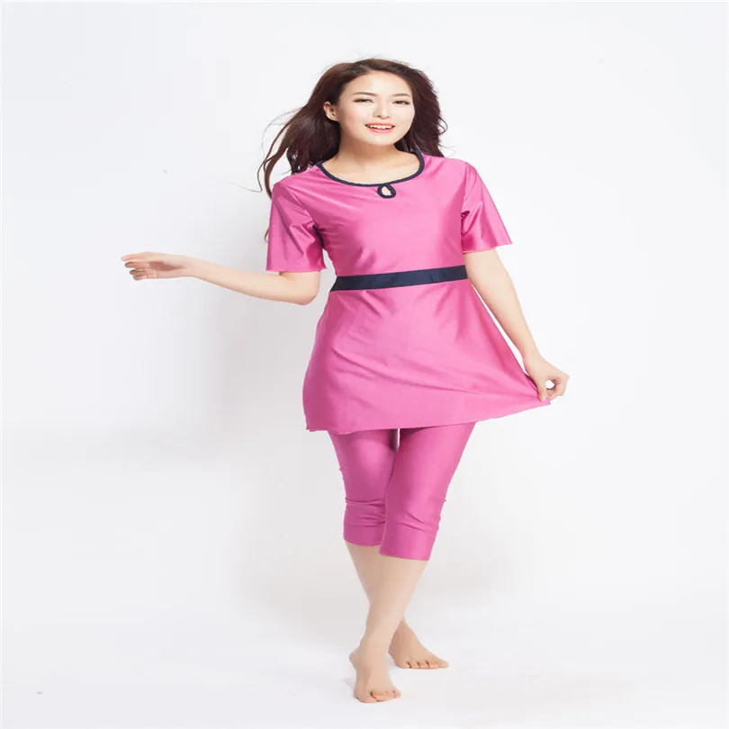 Swimsuit3XL-XS с коротким рукавом качество maios плюс размеры Купальник для женщин исламский взрослый пляжная одежда АРАБСКИЙ СПОРТ - Цвет: Коричневый