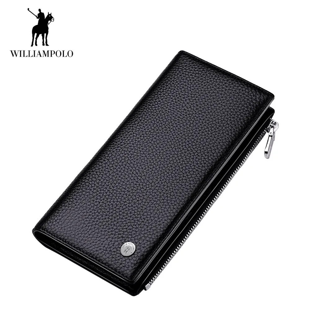 Брендовый мужской кошелек от бренда WILLIAMPOLO, длинный клатч-чехол для телефона, карман для монет, мужской держатель для карт, зернистый черный кошелек с зажимом - Цвет: black