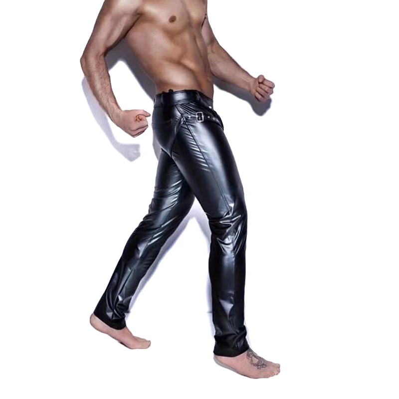 Искусственная кожа Wetlook короткий рукав мужской костюм "Кот" Футболка топ и брюки Боди Комбинезоны вечерние Клубное сексуальное женское белье для мужчин - Цвет: XL size Trousers