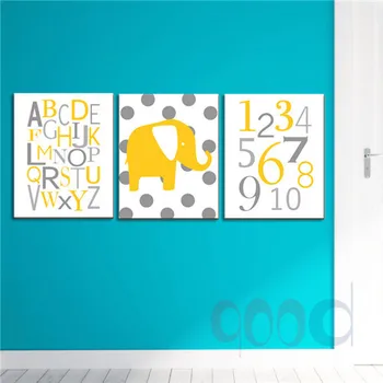 

Cartoon Elephant Chevron Print Canvas Painting Poster, Wall Pictures For Nusery Room Home Decoration Print On Canvas, set of 3