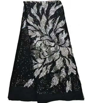 

Wholesale 2016 Latest African French Net Lace Fabric with sequins 5y.High Quality African Tulle Lace Fabric For Wedding