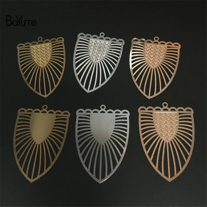 BoYuTe 10Pcs 3826MM Filigree Metal Sheet Silver Gold Diy Shield Pendant Charms for Jewelry Making