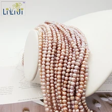 Lii Ji, натуральный, 3 цвета на выбор, бусины из пресноводного жемчуга, 5-6 мм, близорукая форма для DIY браслета, ожерелья, около 35-36 см