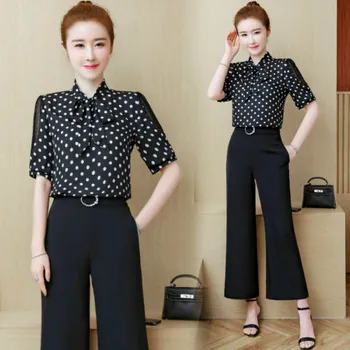 

Polka Dot Two Piece Set Peter Pan Collar Top&pants Set Ensemble Femme Deux Pieces Women Two Piece Outfits Conjunto Feminino