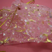 100 шт/партия 9*12 см сумки из органзы светло-розовый цвет золотой рисунок звезды луны подарочные мешочки из органзы Мешочки