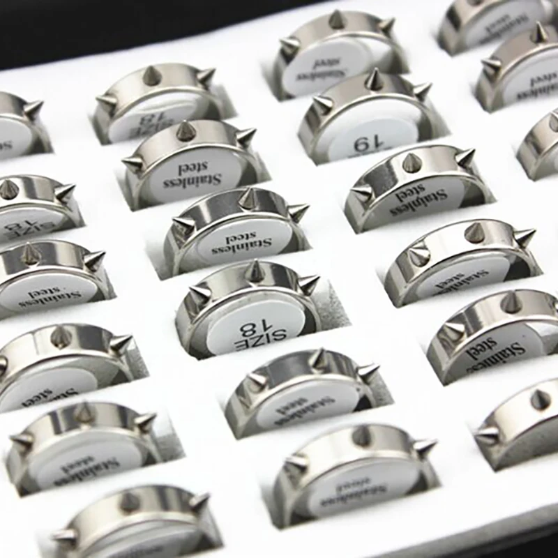 Wholesale 36pcs punk style rings Spiking stainless steel silver fashion mixed sizes Rock simple jewelry band for girls and boys
Wholesale 36pcs punk style rings Spiking stainless steel silver fashion mixed sizes Rock simple jewelry band for girls and boys