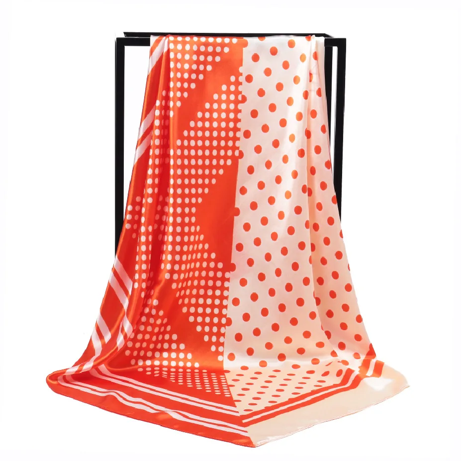 

New Arrival Fashion Women soft satin brand scarf / Polka Dot Printed quare silk scarves 90cm / Gifts Wholesale
