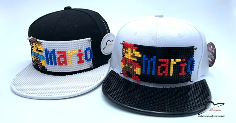 Мода Супер Марио мозаика настроить Snapback DIY Marie brick полями на заказ для шляпы хип-хоп Snapback шляпа бейсбольная Кепка