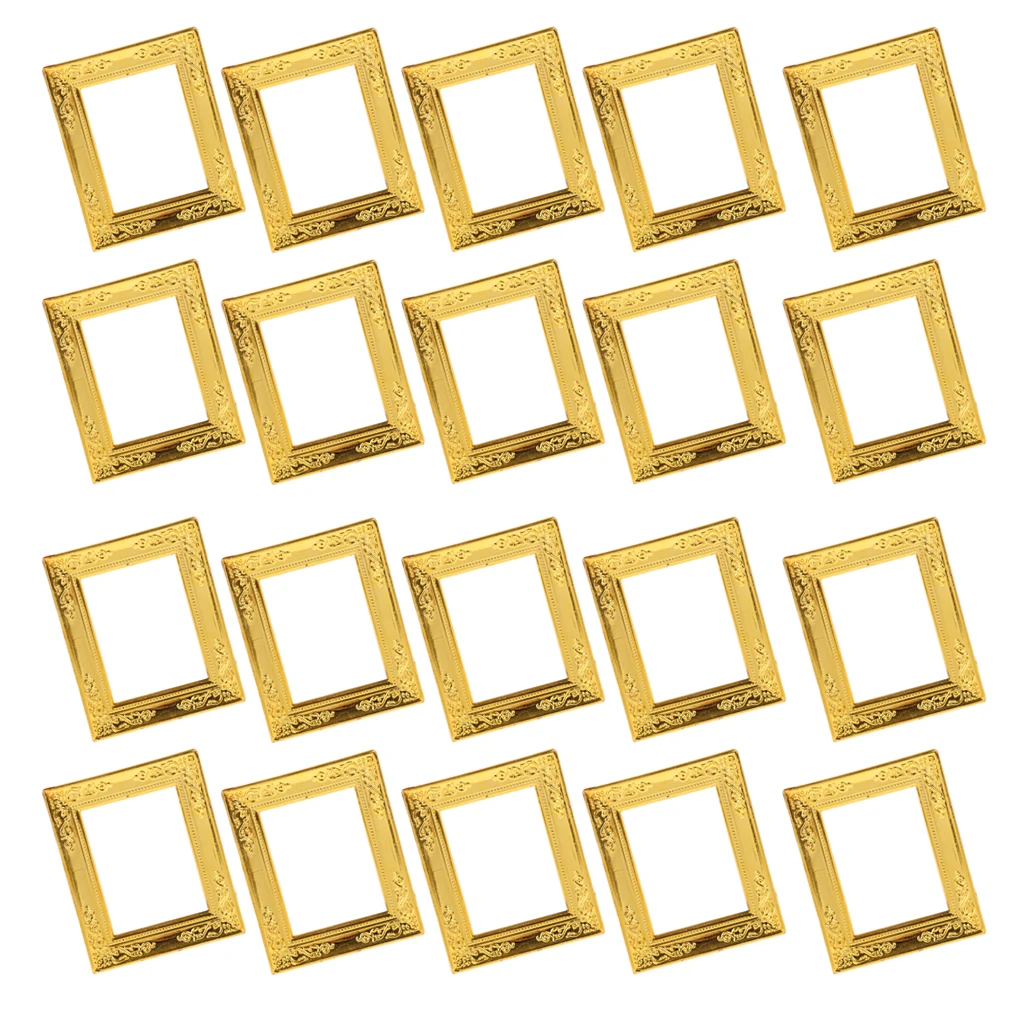 20 Pieces Miniature Gold Rahmen Photo Frame 1:12 Dollhouse Rooms Wall Decor