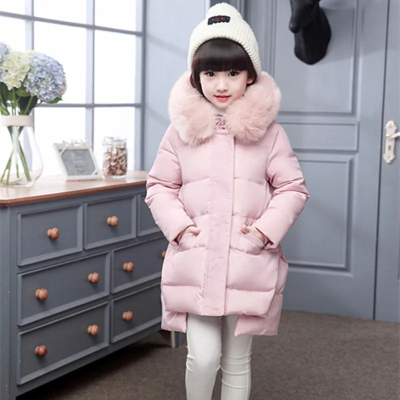 

Children Girls Down Coat 2016 Big Fur Collar Outwear Jackets For Girls Winter Russia Baby Coats thick duck Warm jacket -30degree
