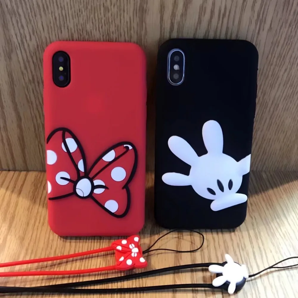 ORYKSZ чехол 3D мультфильм Микки для iPhone X 6 S 8 Plus силиконовый мягкий телефона повесить